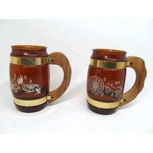 Siesta Ware 2 Piece Western Wagon Wheel Theme Barware Mugs